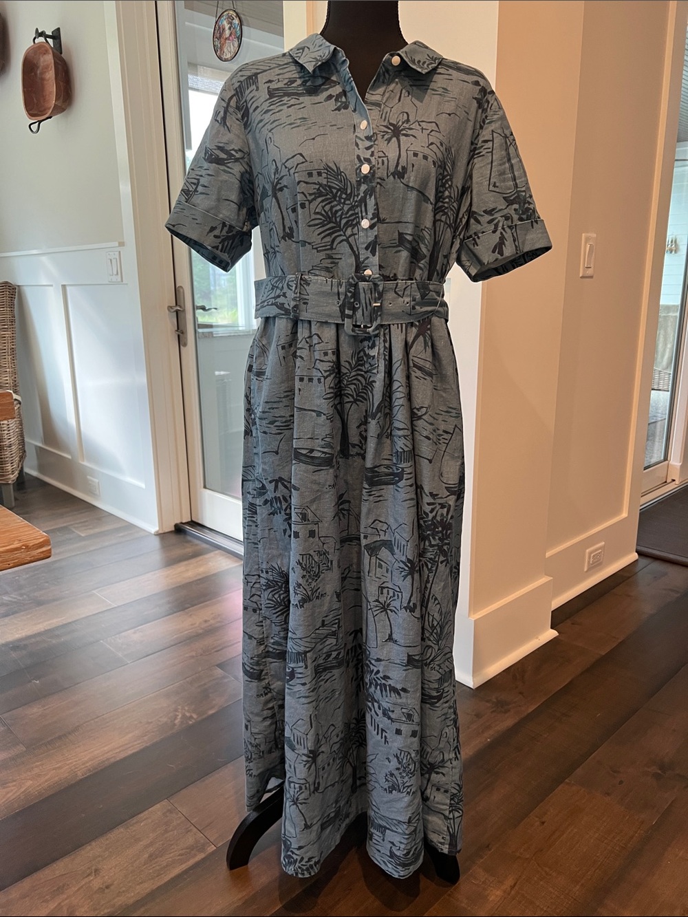 Spartina 449 Slate Blue Scenic Print Belted Maxi Dress